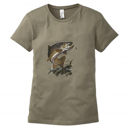 T-Shirt "Forelle" Damen (Oliv)