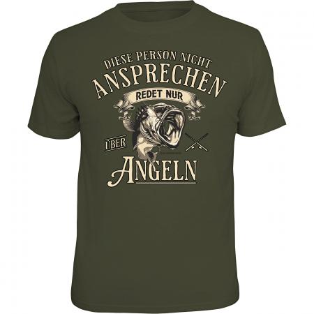 Rahmenlos "Bitte nicht ansprechen, redet nur über angeln" T-Shirt Unisex (Grün)