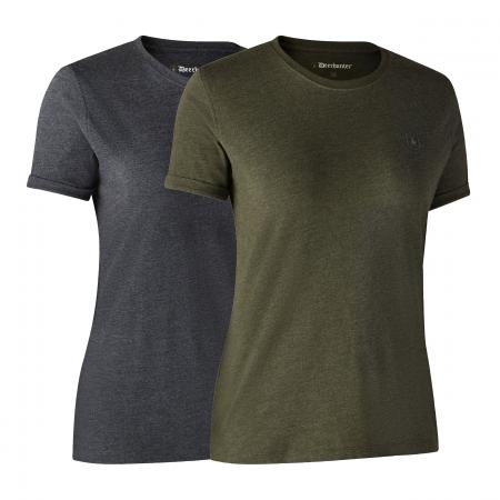  2er-Pack Ladies Basis T-Shirts Damen (Adventure Green Melange, Grey Melange)