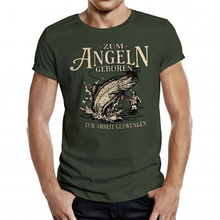 Rahmenlos "Zum Angeln geboren - zur Arbeit gezwungen" T-Shirt Herren (Oliv)