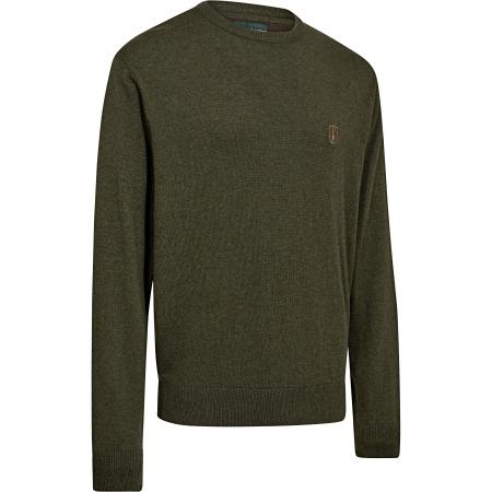  Harrington Knitted Jumper Men, With Round Neck (Forest Ember Melange)