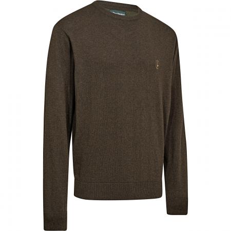  Harrington Knitted Jumper For Men, With Round Neck (Brown Melange)