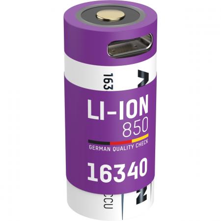  Li-Ion Akku 16340 / RCR123 850 mAh (mit USB-C Ladebuchse)