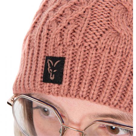 Ladies Knitted Bobble Hat Damen (Dusty Rose Pink)