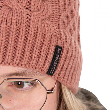  Ladies Knitted Bobble Hat Damen (Dusty Rose Pink)